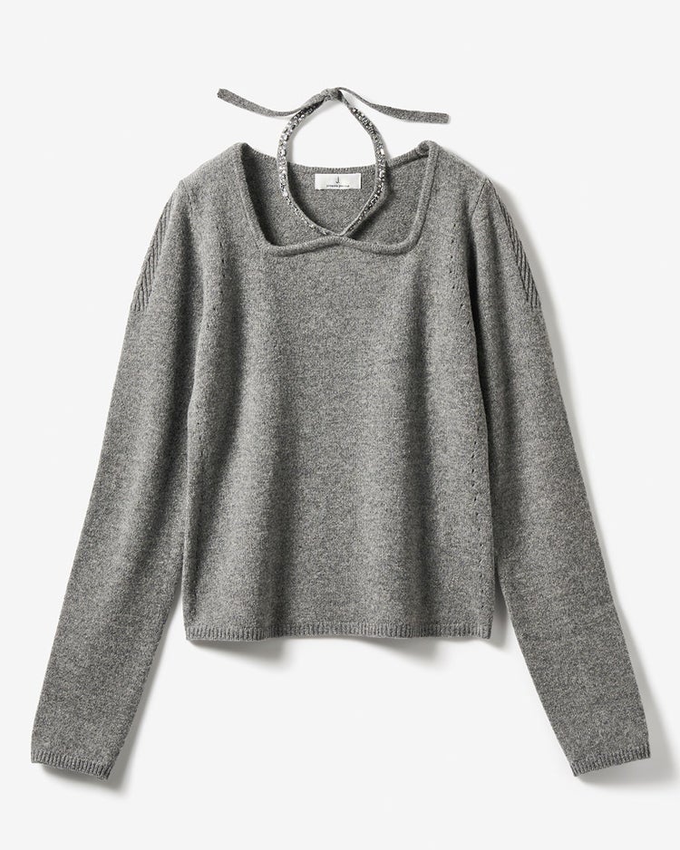 リュクスメリノ・２WAYビジューネックセーター 詳細画像 グレー 1