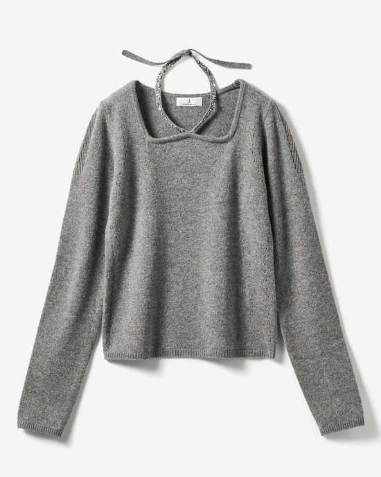 リュクスメリノ・２WAYビジューネックセーター