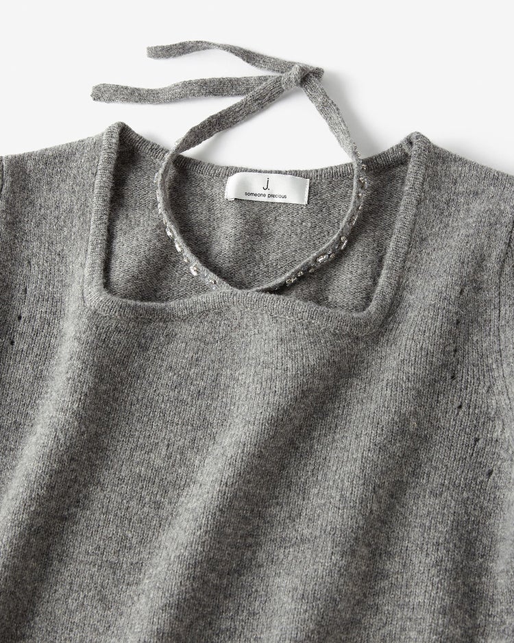 リュクスメリノ・２WAYビジューネックセーター 詳細画像 グレー 2