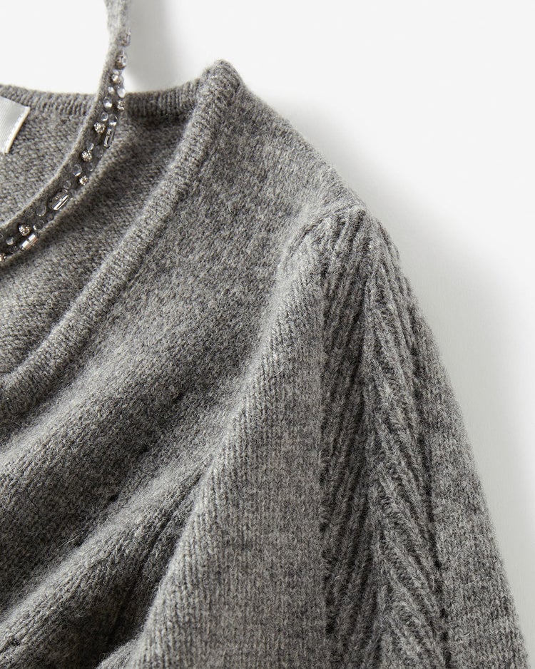 リュクスメリノ・２WAYビジューネックセーター 詳細画像 グレー 3