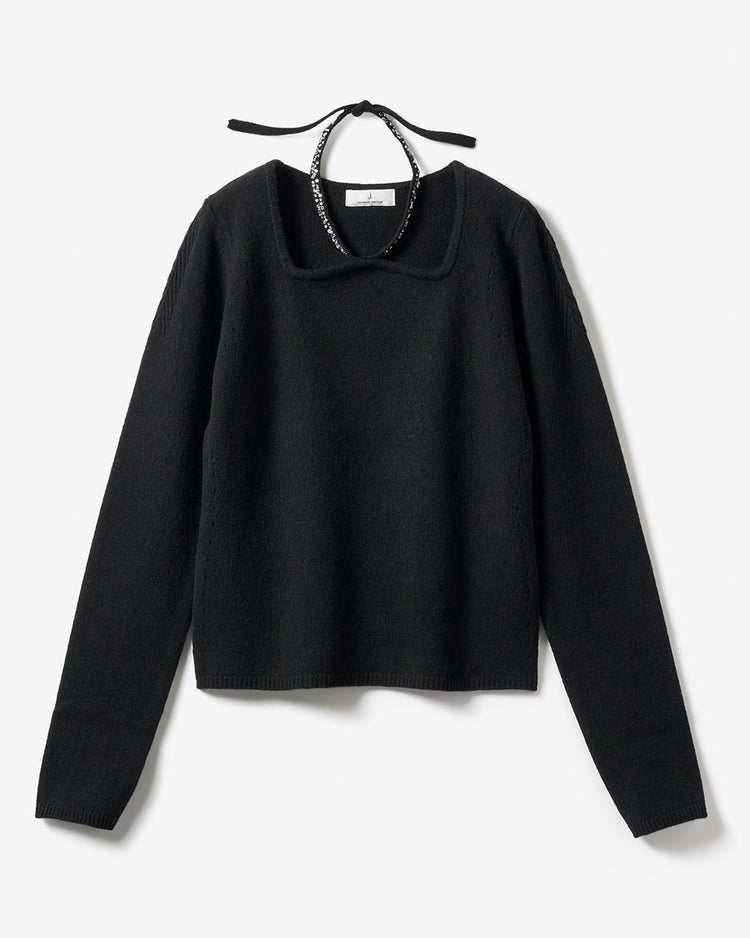 リュクスメリノ・２WAYビジューネックセーター 詳細画像 ブラック 1