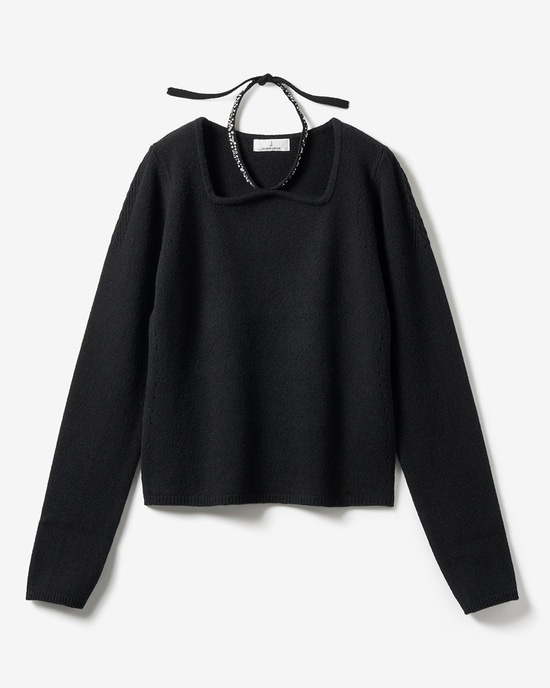 リュクスメリノ・２WAYビジューネックセーター