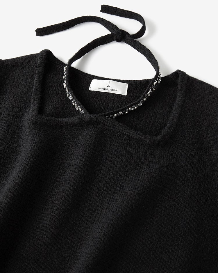 リュクスメリノ・２WAYビジューネックセーター 詳細画像 ブラック 2