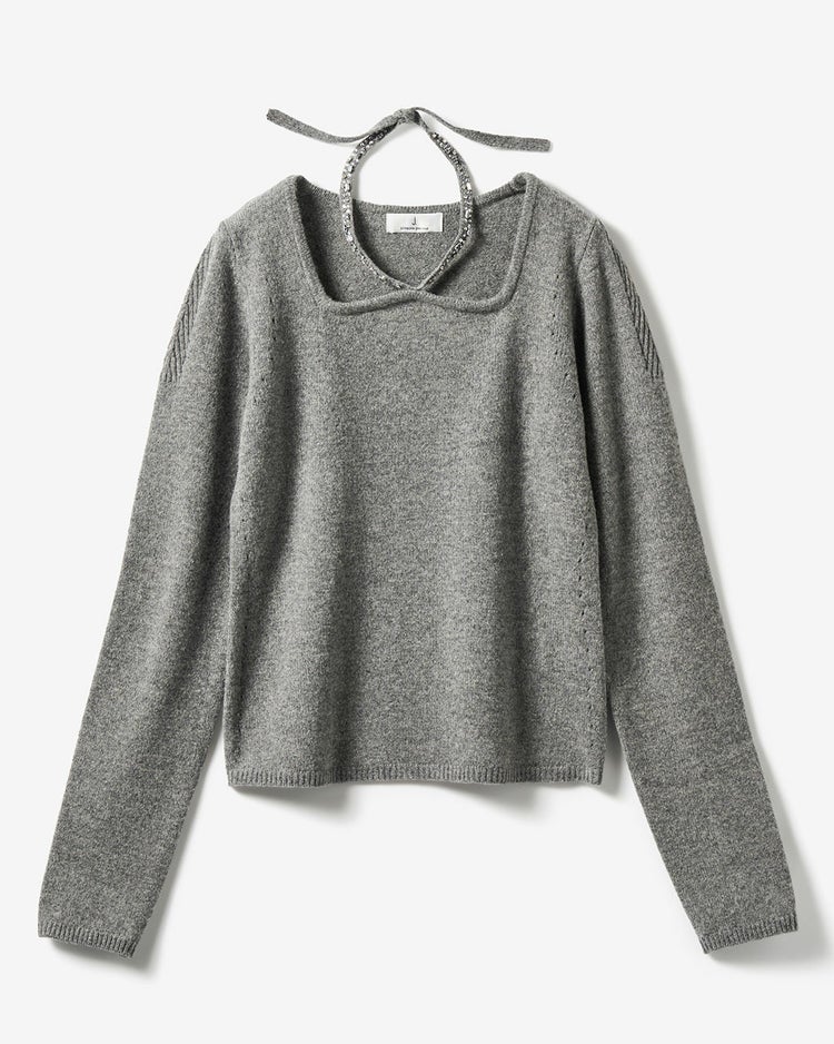 リュクスメリノ・２WAYビジューネックセーター 詳細画像 グレー 1