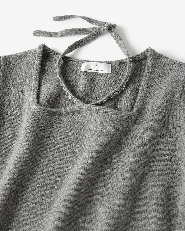 リュクスメリノ・２WAYビジューネックセーター 詳細画像 グレー 2