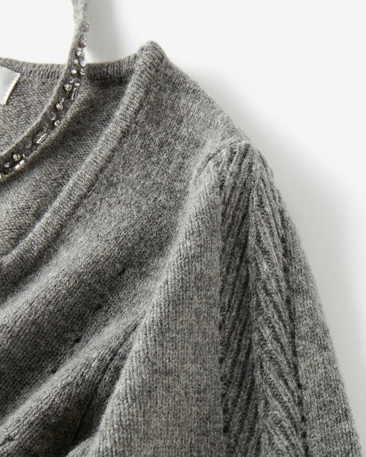リュクスメリノ・２WAYビジューネックセーター 詳細画像 グレー 3