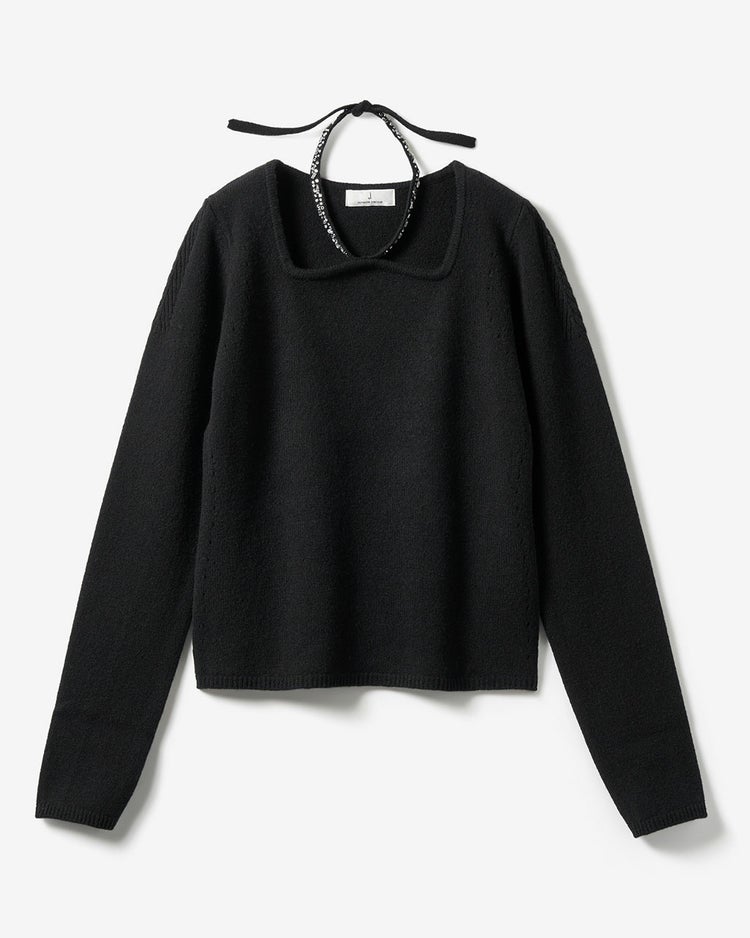 リュクスメリノ・２WAYビジューネックセーター 詳細画像 ブラック 1