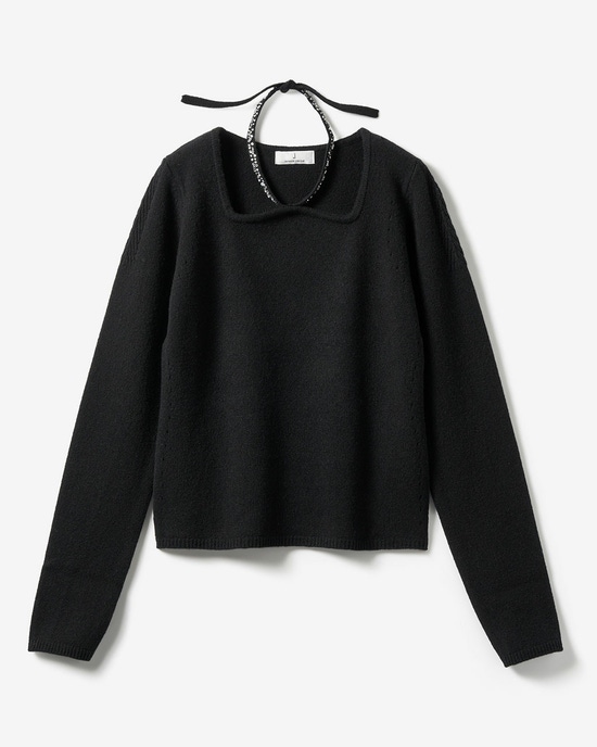 リュクスメリノ・２WAYビジューネックセーター