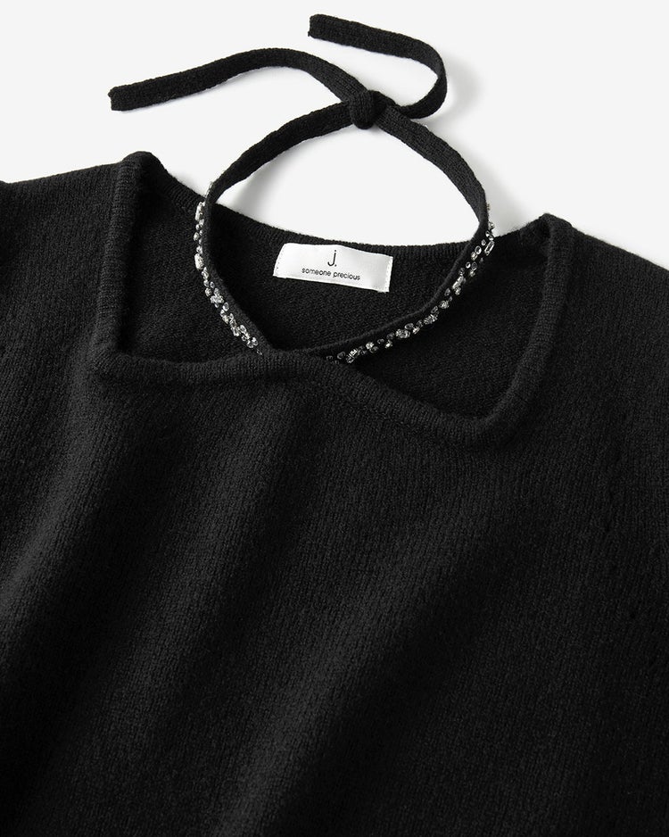 リュクスメリノ・２WAYビジューネックセーター 詳細画像 ブラック 2