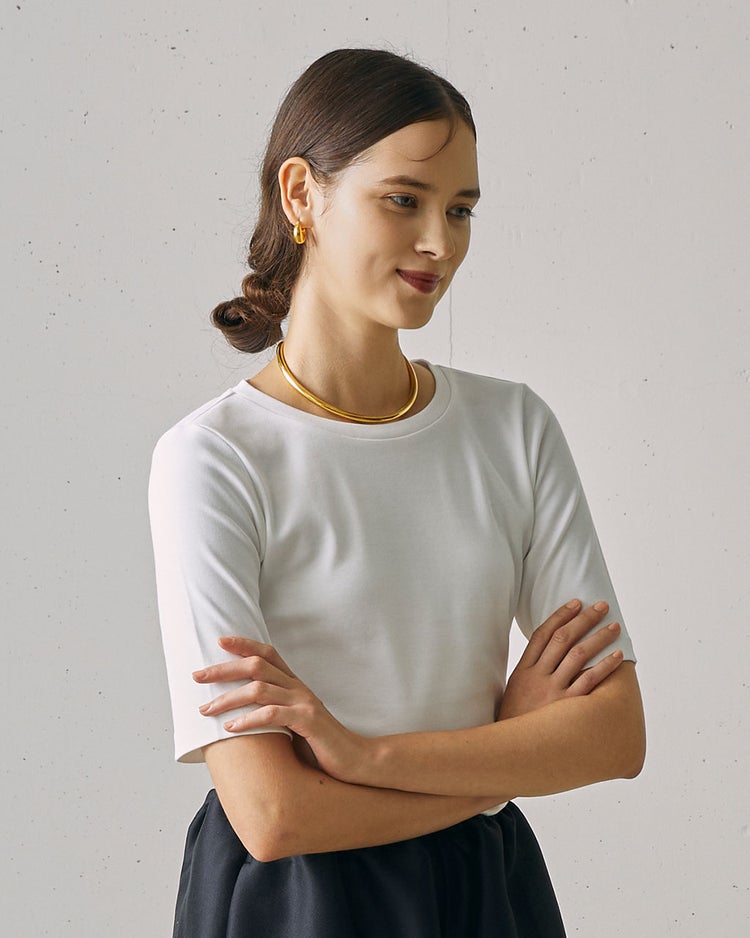 ピュアコットンスムース／5分袖T 詳細画像 オフホワイト 2