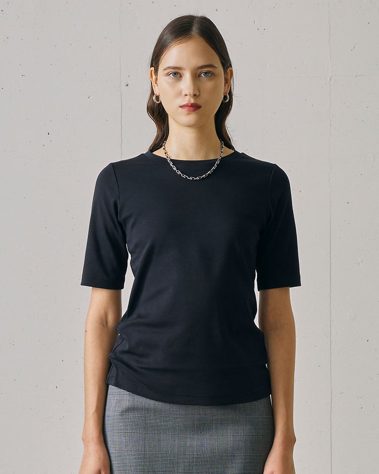 ピュアコットンスムース／5分袖T 詳細画像 ブラック 1