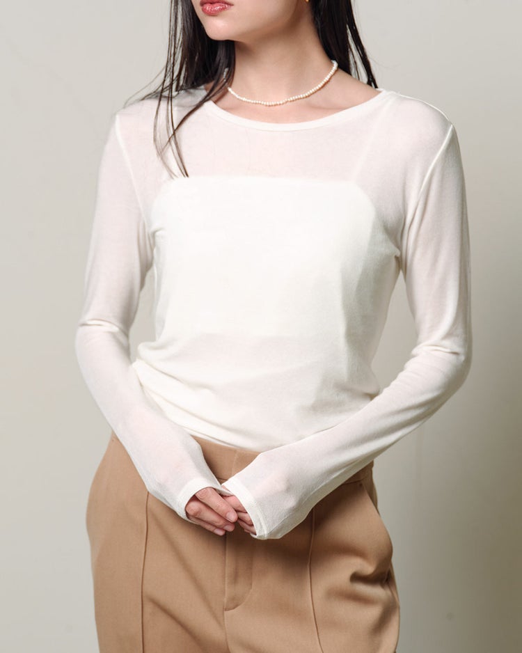 カシミヤシルク混・クルーネック 詳細画像 オフホワイト 1