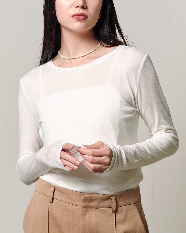 カシミヤシルク混・クルーネック 詳細画像 オフホワイト 2