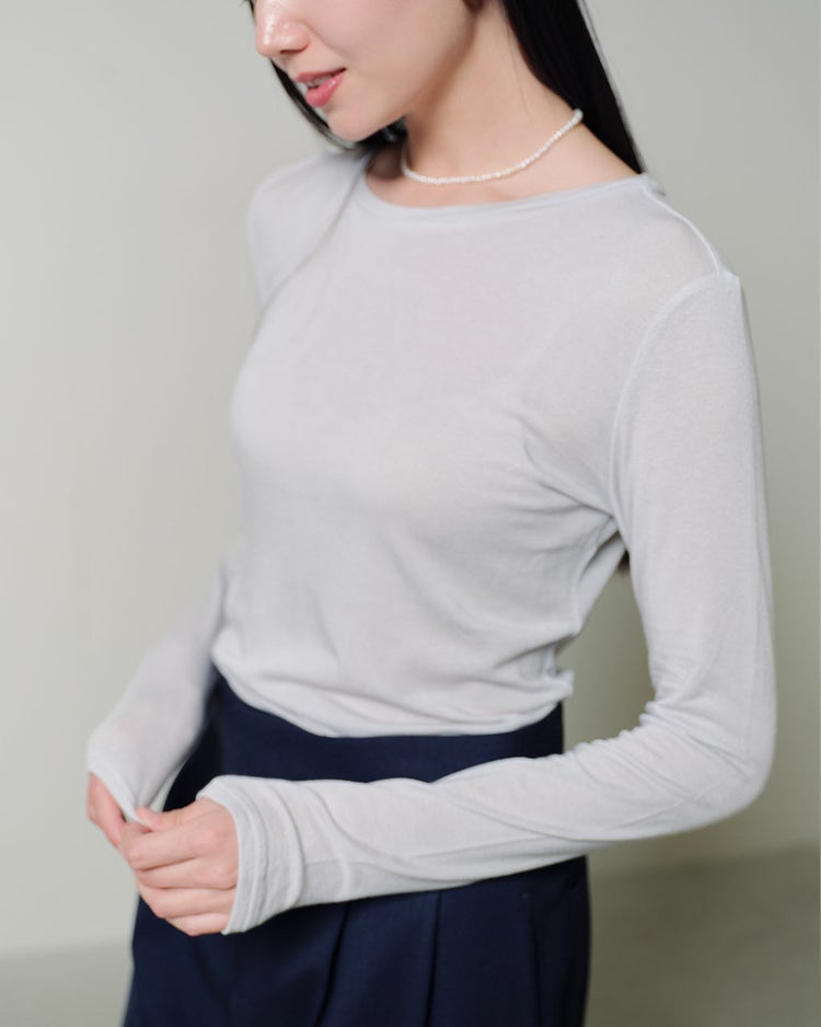 カシミヤシルク混・クルーネック 詳細画像 ライトグレー 1