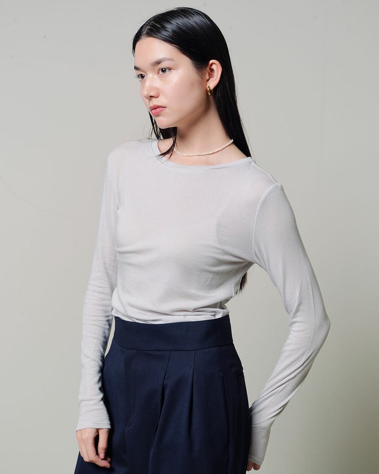 カシミヤシルク混・クルーネック 詳細画像 ライトグレー 3