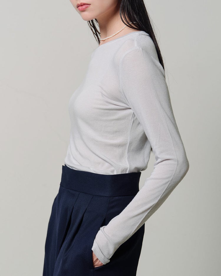 カシミヤシルク混・クルーネック 詳細画像 ライトグレー 4