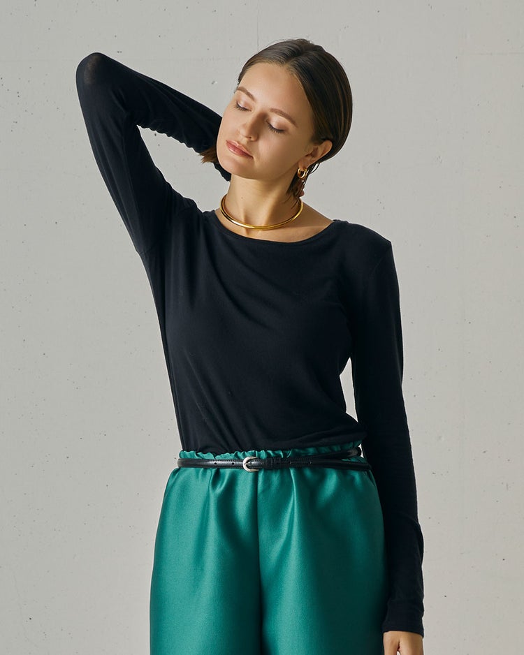 カシミヤシルク混・クルーネック 詳細画像 ブラック 1