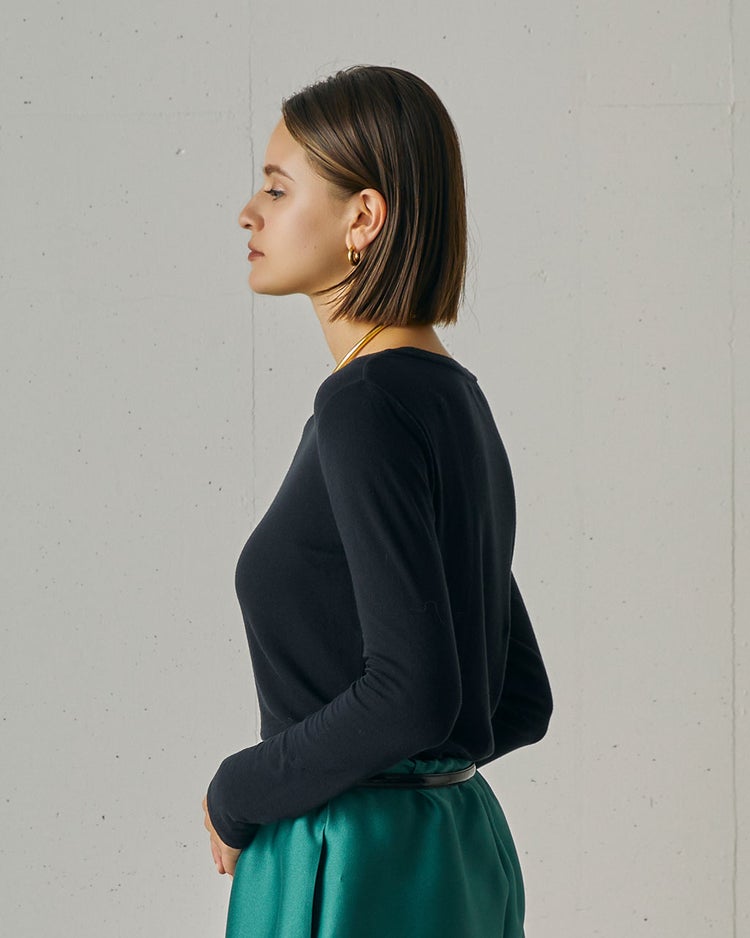 カシミヤシルク混・クルーネック 詳細画像 ブラック 2