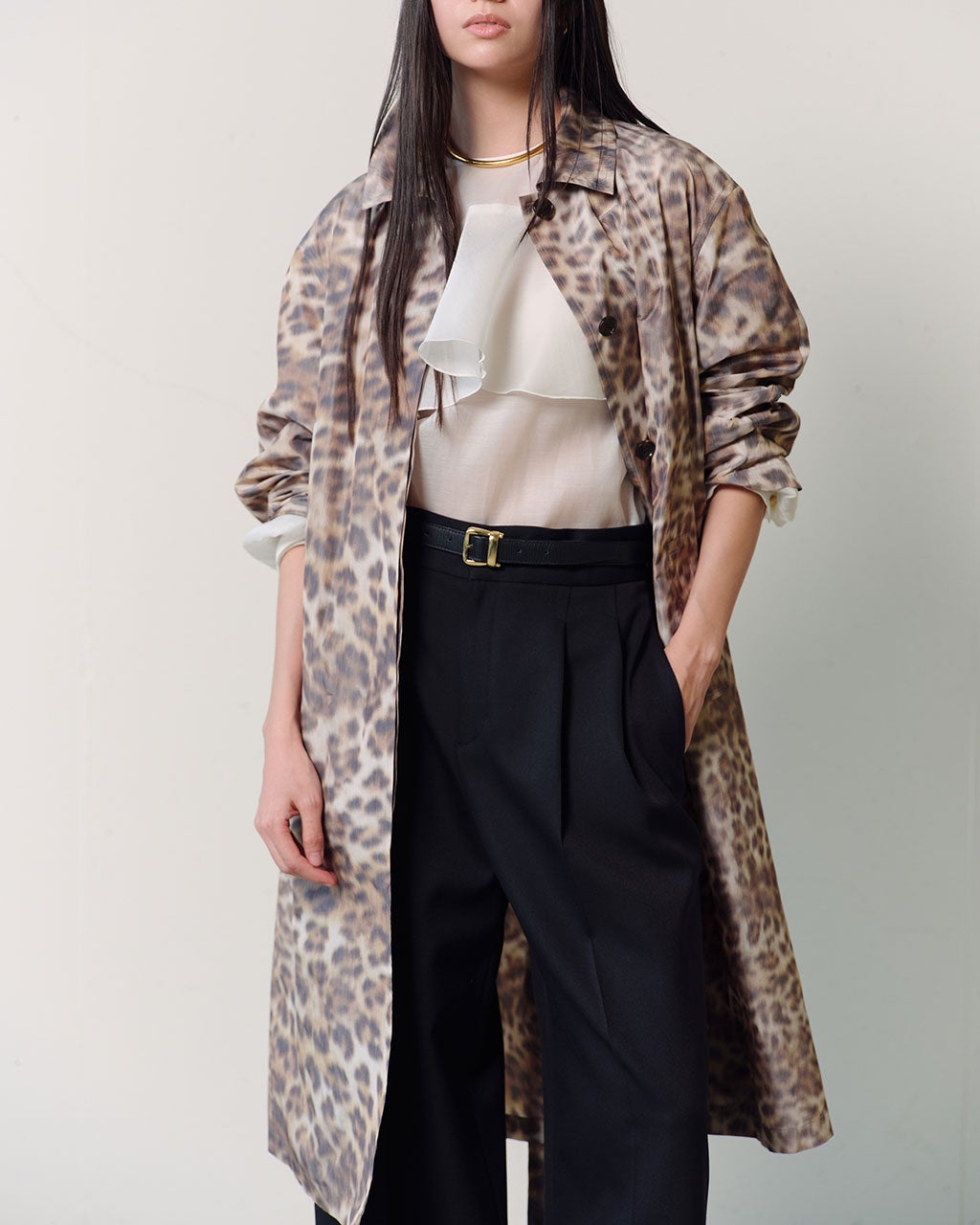 イタリアンタフタ・レオパードトレンチコート/DoCLASSE