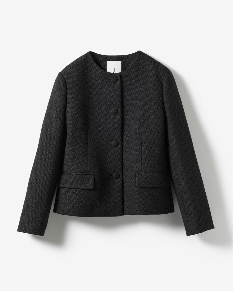 コットン混ツイード・ノーカラージャケット 詳細画像 ブラック 1