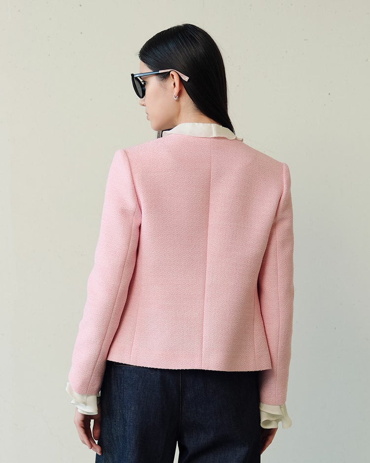 コットン混ツイード・ノーカラージャケット 詳細画像 ピンク 3