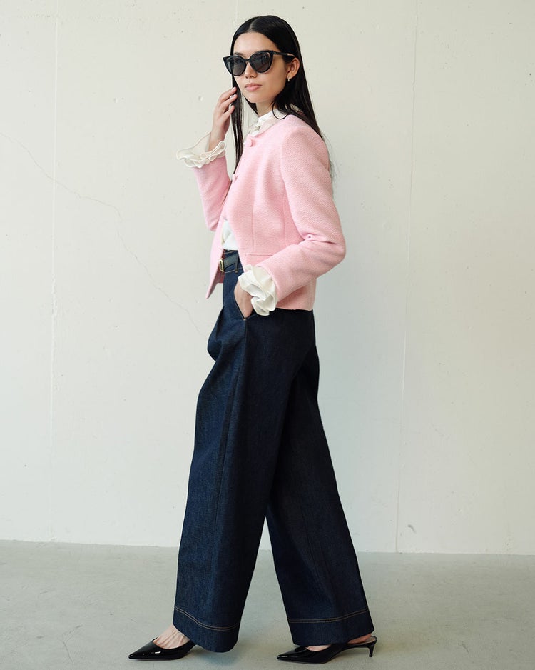 コットン混ツイード・ノーカラージャケット 詳細画像 ピンク 4