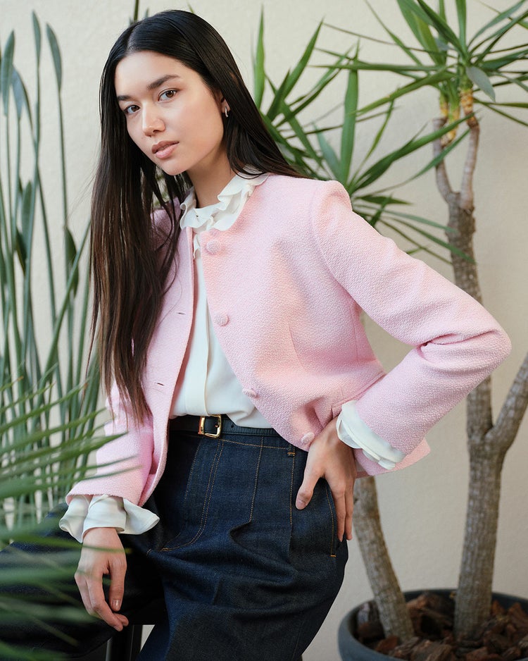 コットン混ツイード・ノーカラージャケット 詳細画像 ピンク 5