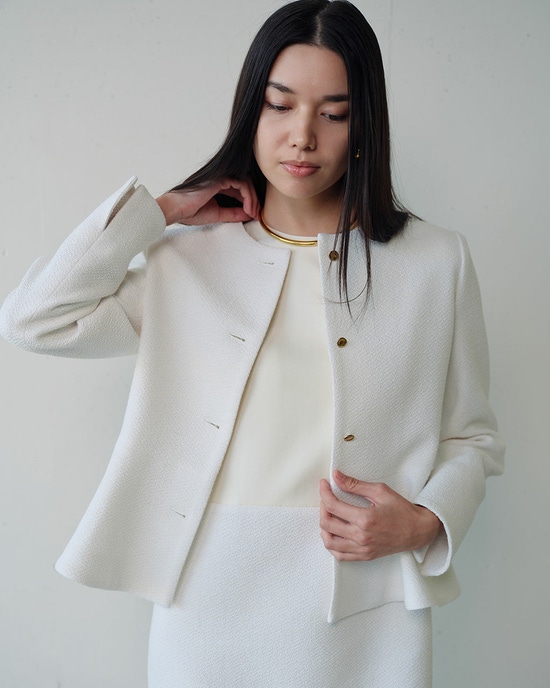 コットン混ツイード・ペプラムジャケット