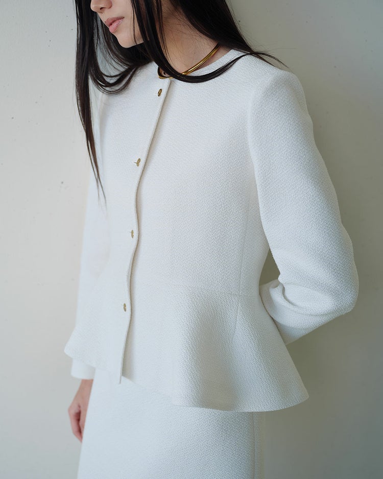 コットン混ツイード・ペプラムジャケット 詳細画像 ホワイト 2
