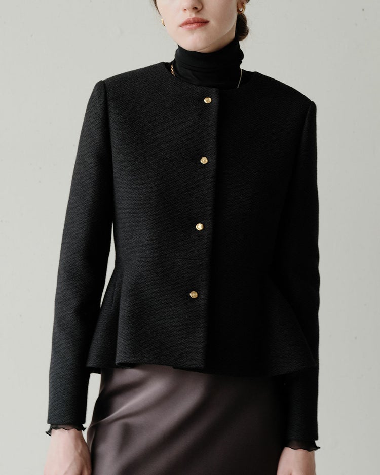 コットン混ツイード・ペプラムジャケット 詳細画像 ブラック 2