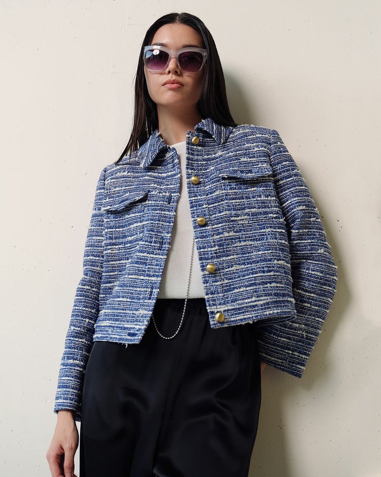 ファンシーツイード・衿付きジャケット 詳細画像 ブルー 4