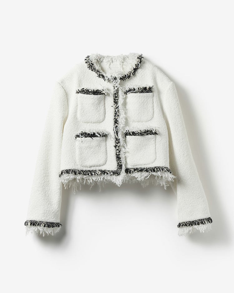 リングツイード・ノーカラートリムジャケット 詳細画像 ホワイト 10