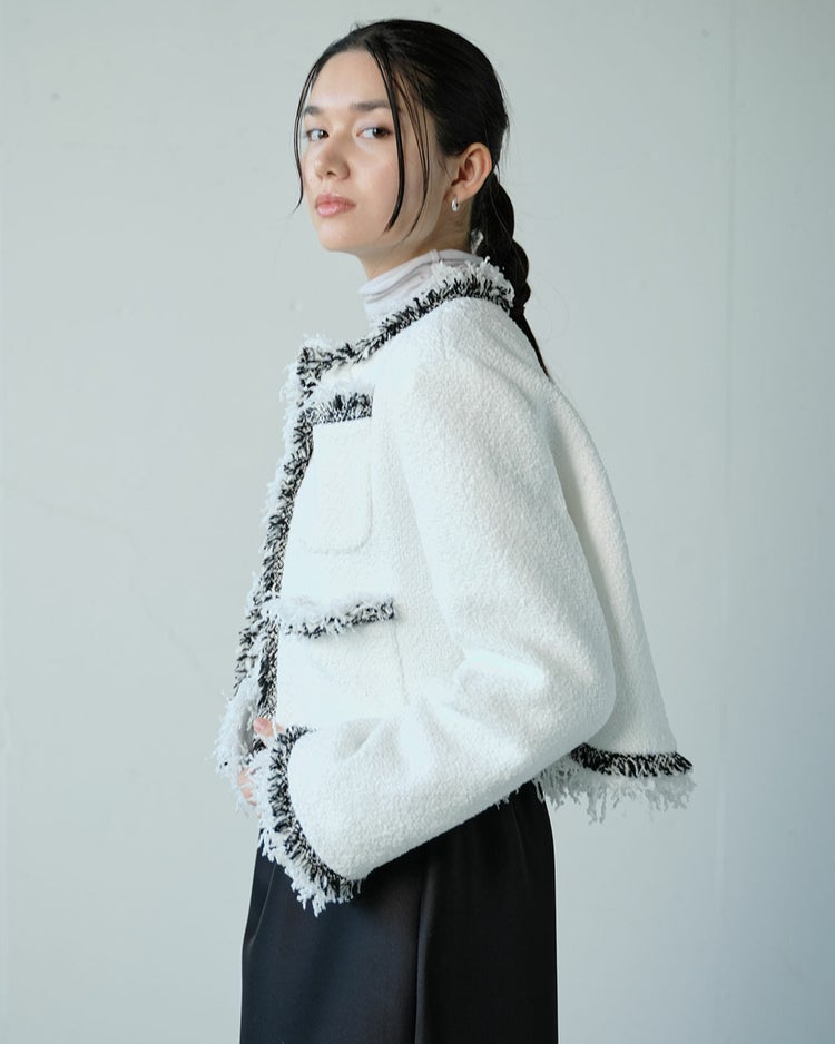 リングツイード・ノーカラートリムジャケット 詳細画像 ホワイト 2