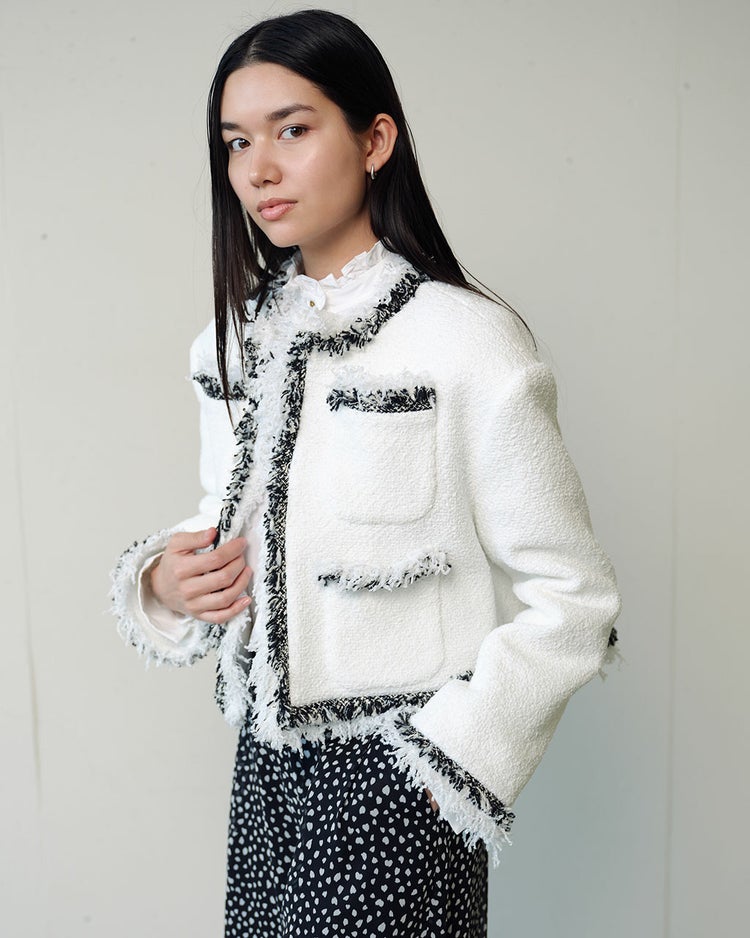 リングツイード・ノーカラートリムジャケット 詳細画像 ホワイト 6