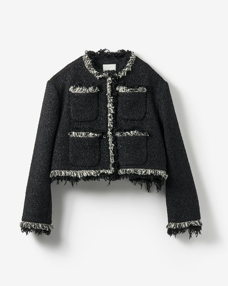 リングツイード・ノーカラートリムジャケット 詳細画像 ブラック 10