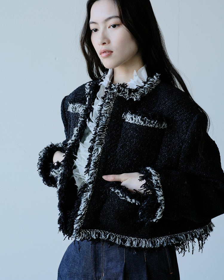 リングツイード・ノーカラートリムジャケット 詳細画像 ブラック 2