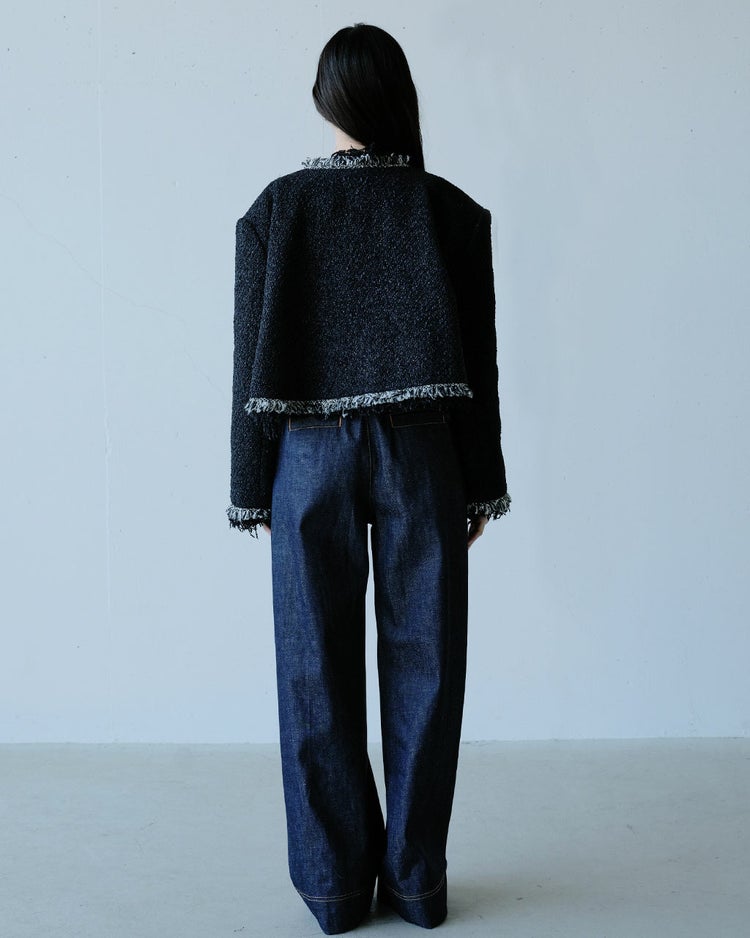 リングツイード・ノーカラートリムジャケット 詳細画像 ブラック 5