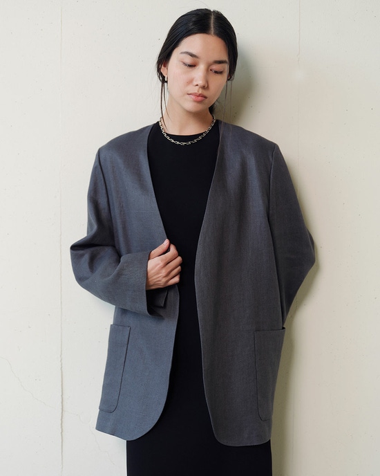 オックスリネン・ノーカラージャケット