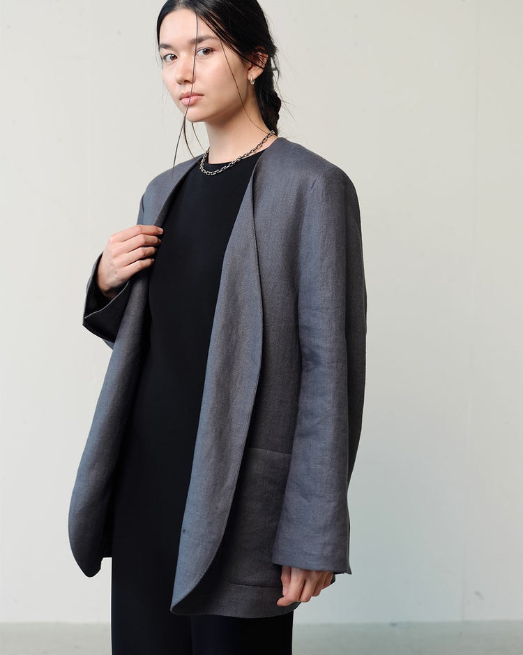 オックスリネン・ノーカラージャケット 詳細画像 グレー 2