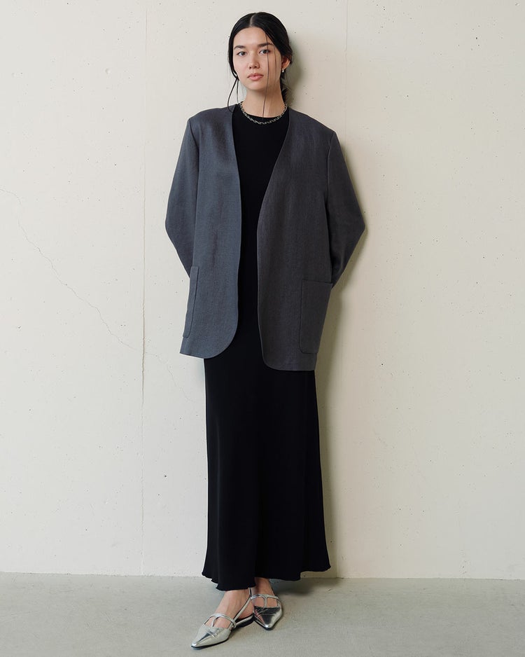 オックスリネン・ノーカラージャケット 詳細画像 グレー 4