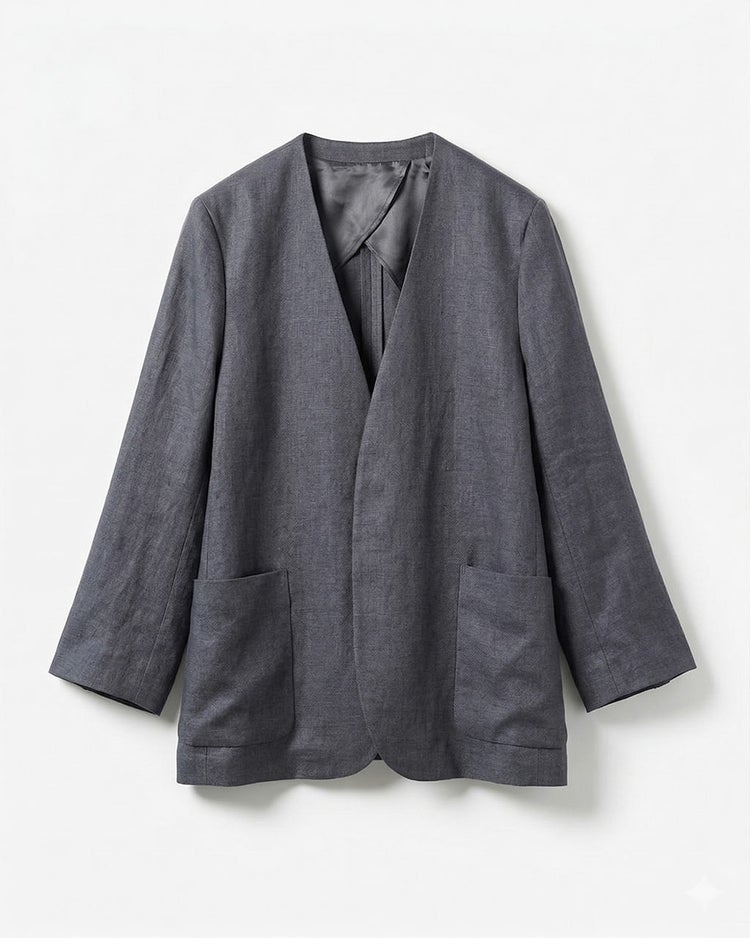 オックスリネン・ノーカラージャケット 詳細画像 グレー 5