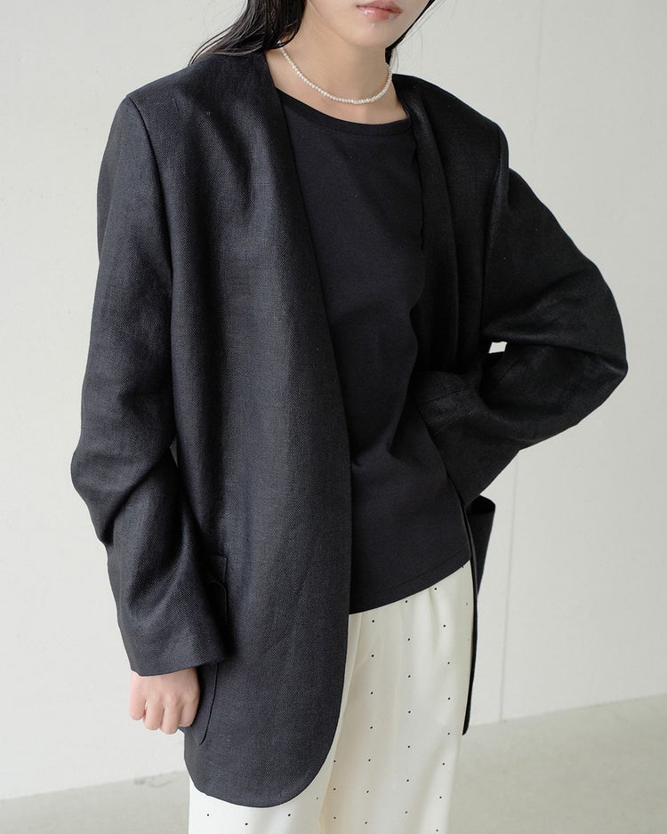 オックスリネン・ノーカラージャケット 詳細画像 ブラック 1