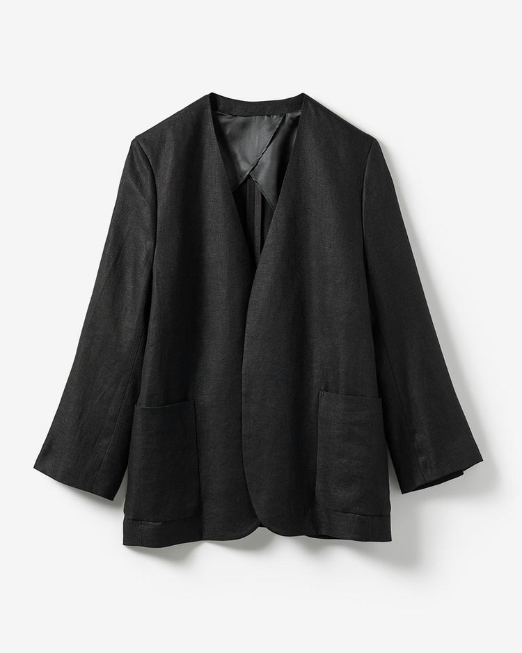 オックスリネン・ノーカラージャケット 詳細画像 ブラック 4