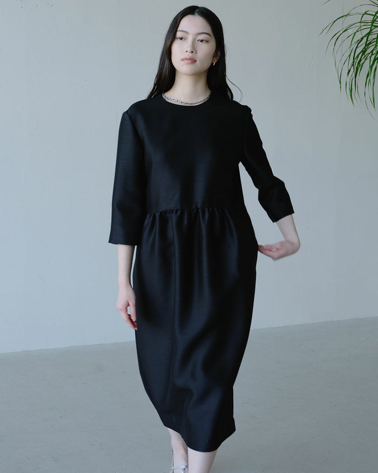 シルク混タッサー・ギャザーコクーンドレス 詳細画像 ブラック 5