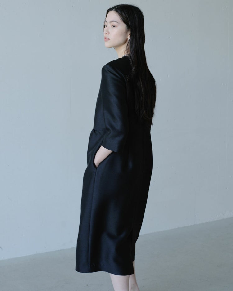 シルク混タッサー・ギャザーコクーンドレス 詳細画像 ブラック 6