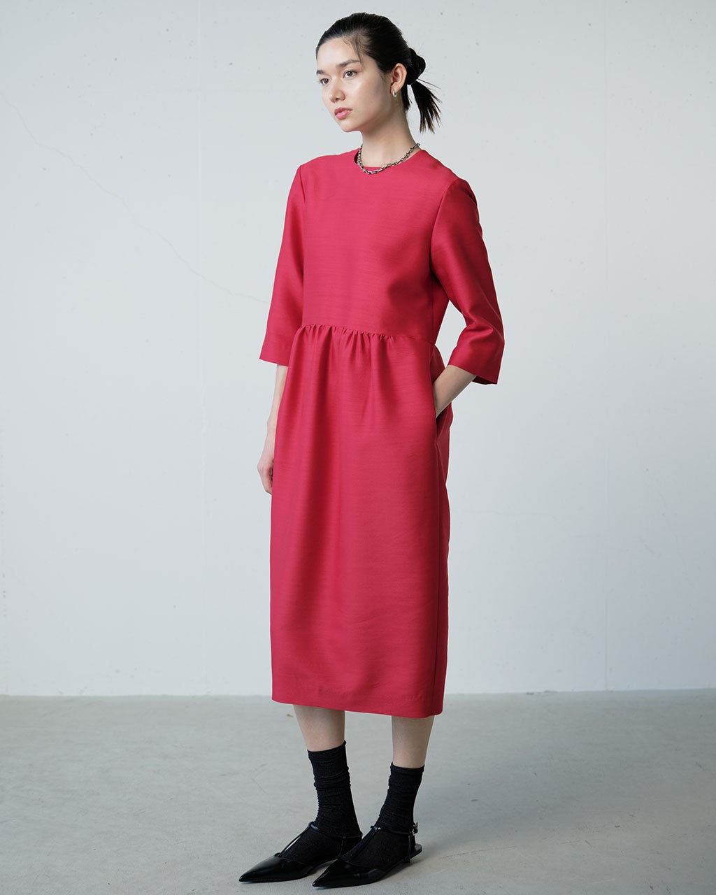 シルク混タッサー・ギャザーコクーンドレス/DoCLASSE