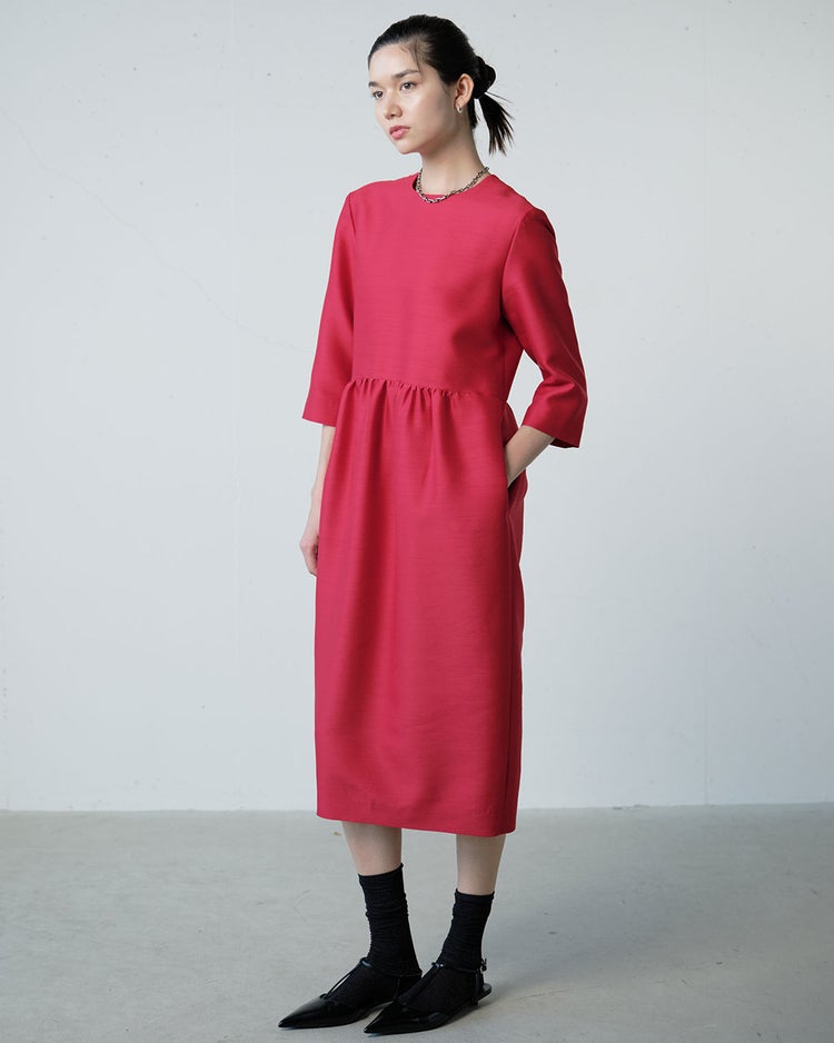 シルク混タッサー・ギャザーコクーンドレス 詳細画像 レッド 1