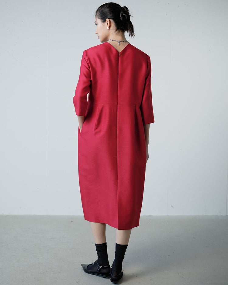 シルク混タッサー・ギャザーコクーンドレス 詳細画像 レッド 3