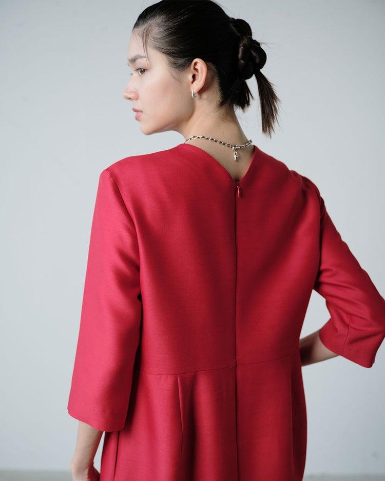 シルク混タッサー・ギャザーコクーンドレス 詳細画像 レッド 4