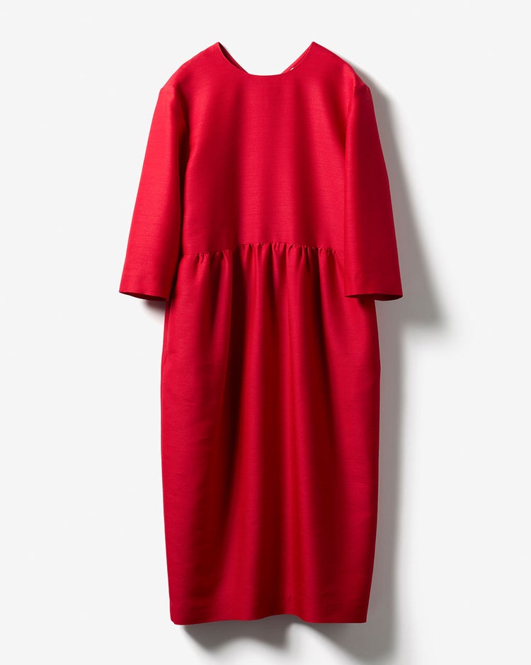 シルク混タッサー・ギャザーコクーンドレス 詳細画像 レッド 9